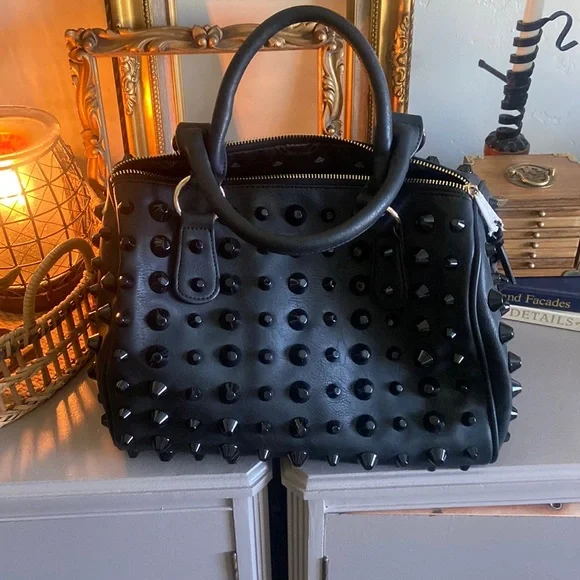 Traci Lynn black studded bag. - Picture 1 of 7